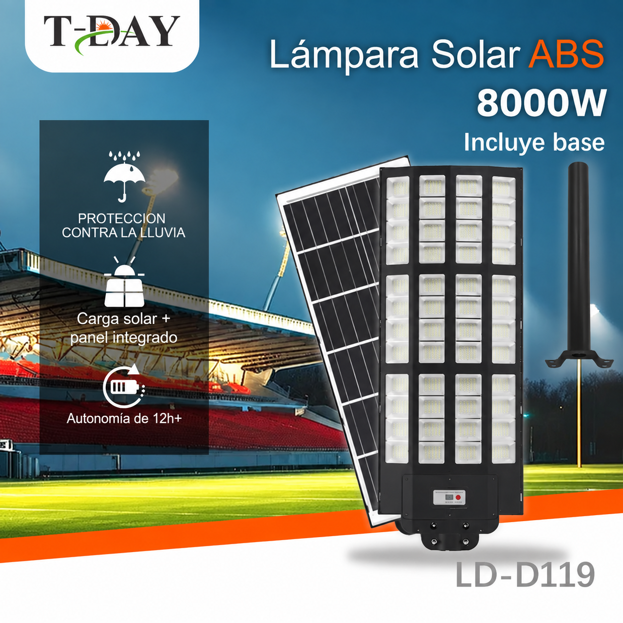 Lámpara Solar Integrada de 8000W para Patio Exterior