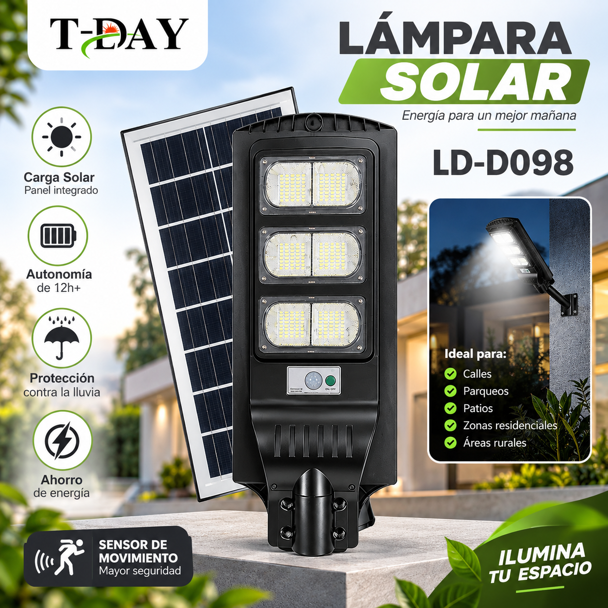 Lámpara Solar Integrada de 1200W para Patio Exterior