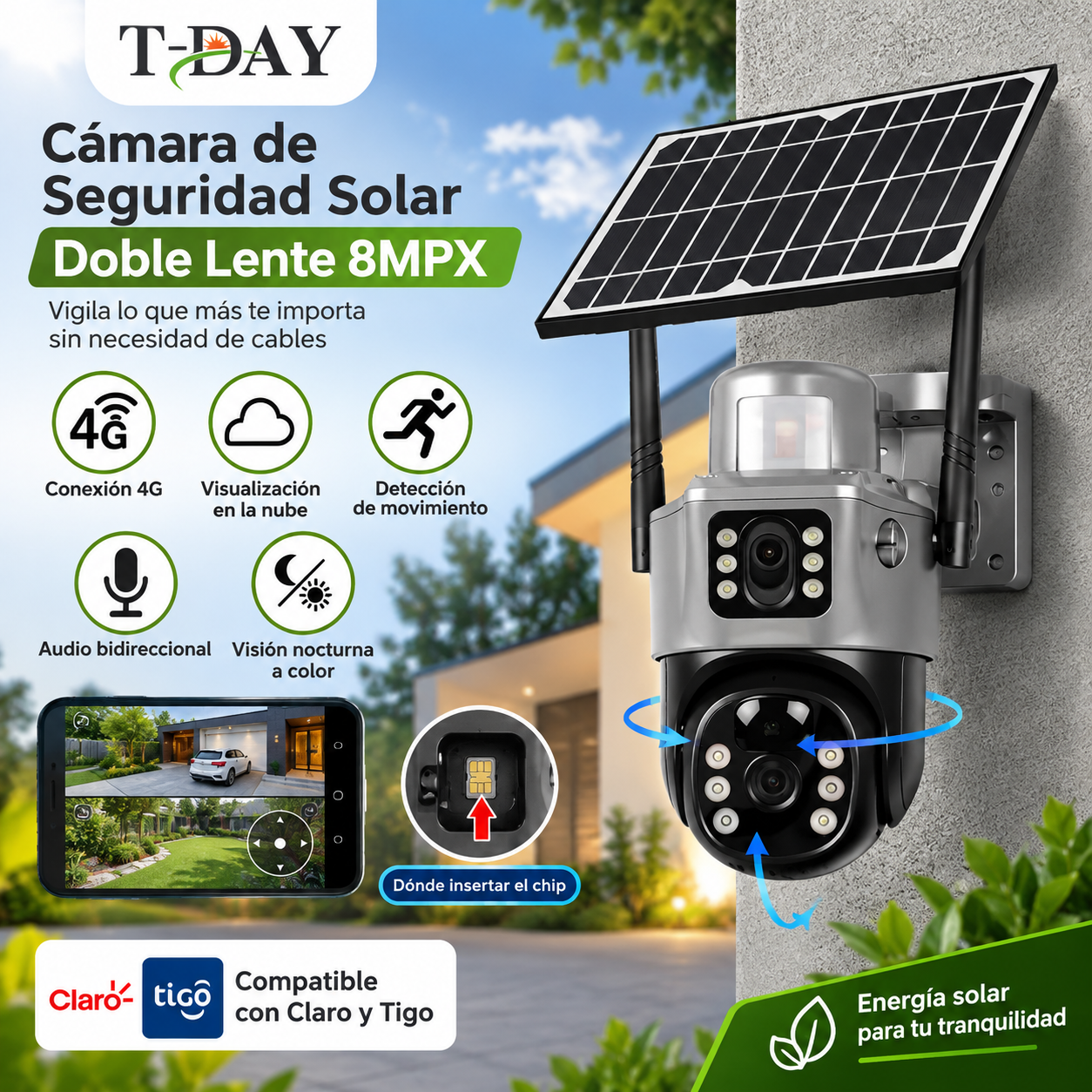 4G Cámara de seguridad solar Con doble lente