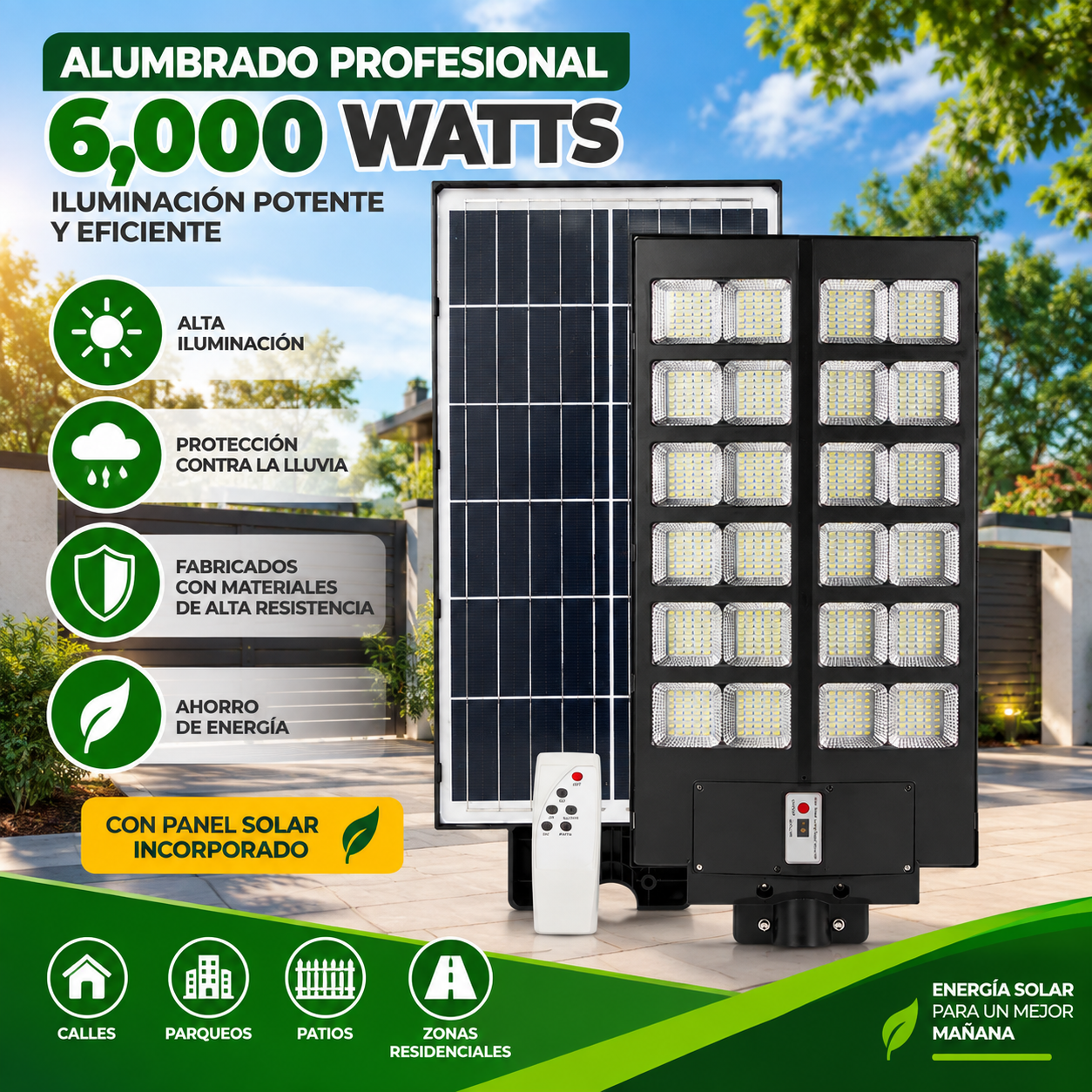 6000w Lámpara Solar Exterior de ángulo súper amplio