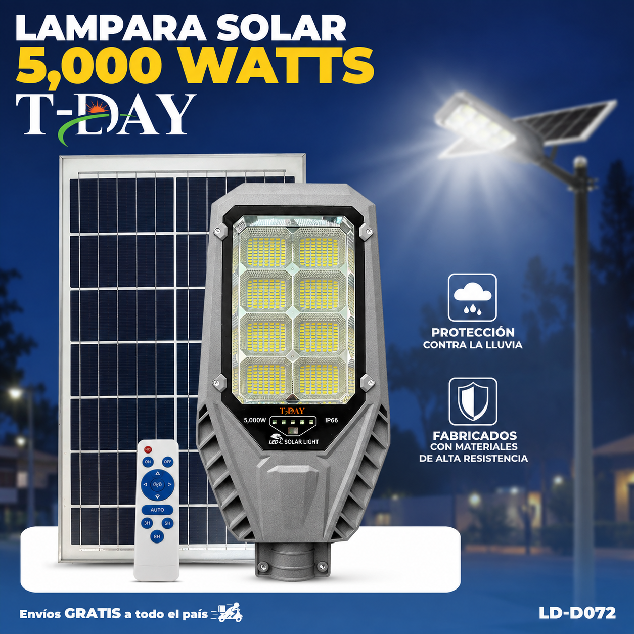 Lámpara Solar Exterior Autonomía prolongada de 5000W de aluminio fundido