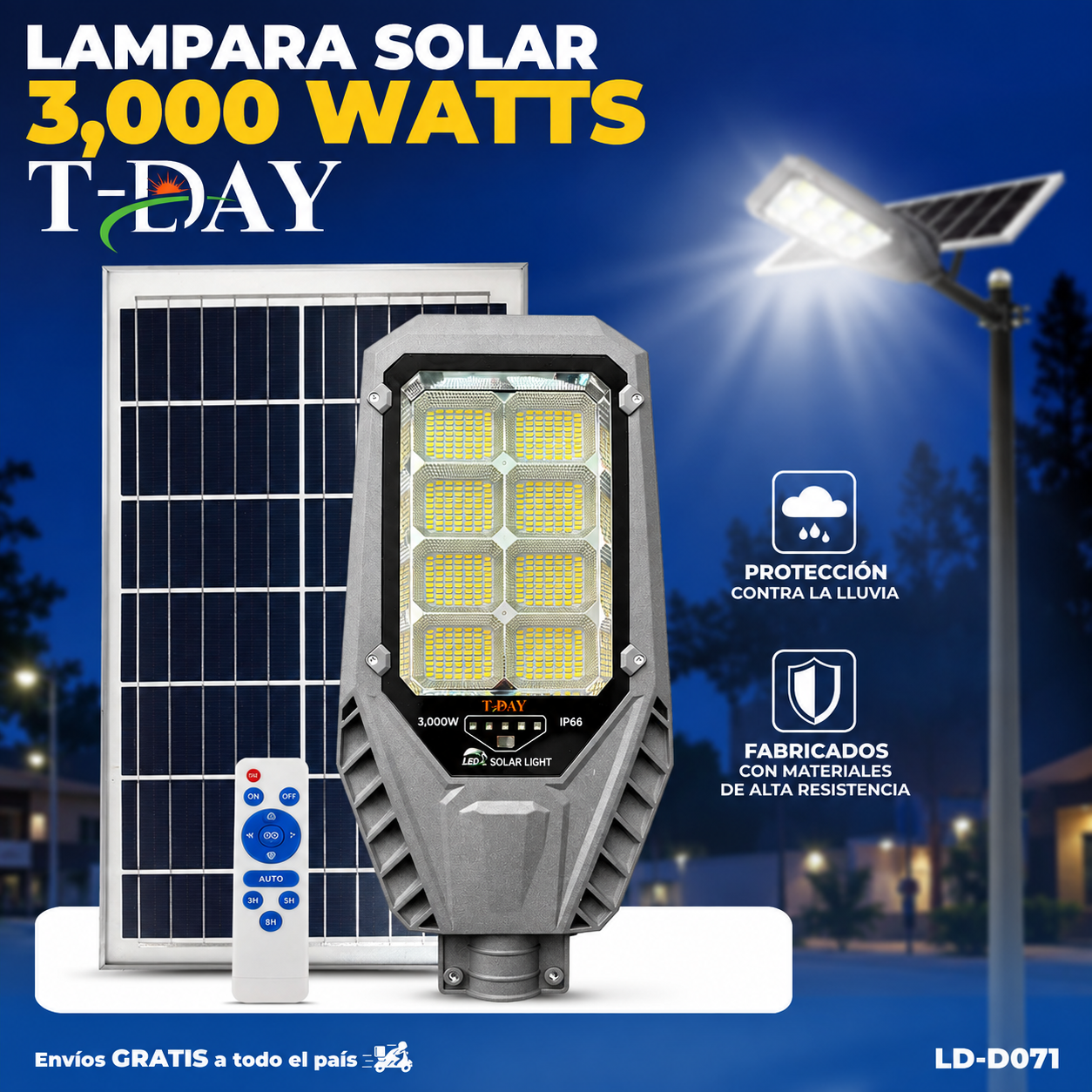 Lámpara Solar Exterior Autonomía prolongada de 3000W de aluminio fundido